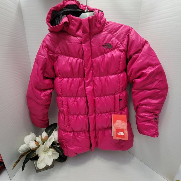 New Girls The North Face Pink Puffer 550 Hood Jacket Coat Youth Teen L 14 16 NWT